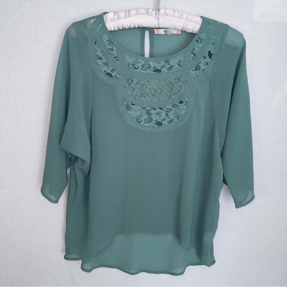 Mint Green High Low Lace Front Boho Top